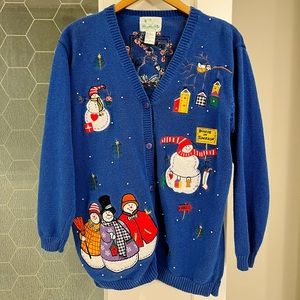 Quacker Factory Snowman Christmas Holiday Cardigan